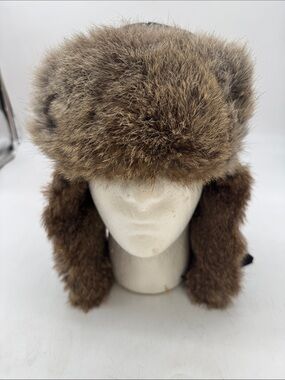 Mad Bomber Black Leather and Rabbit Fur Trapper Hat